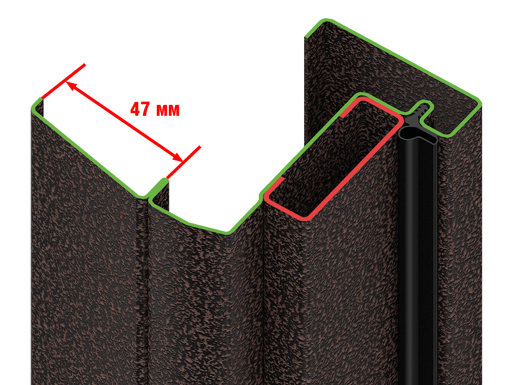 Оцинкованная стальная рама из цельногнутого профиля 1,5 мм. Широкий С-образный наличник шириной 47 мм.